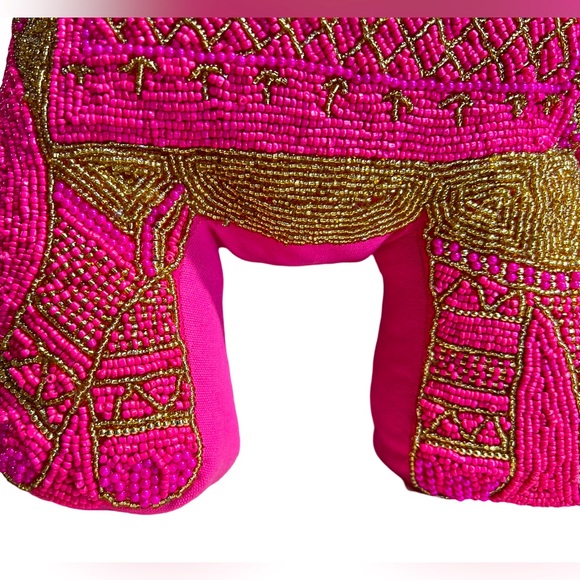 The World Traveler Collection NWT Pink & Gold Hand Beaded Elephant Pillow - Picture 5 of 9